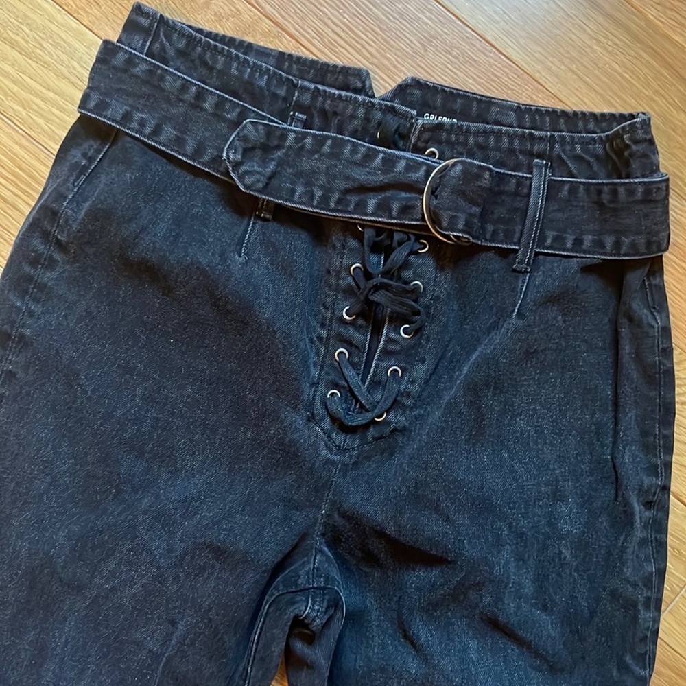 GRLFRND BLACK DENIM BELTED JEANS